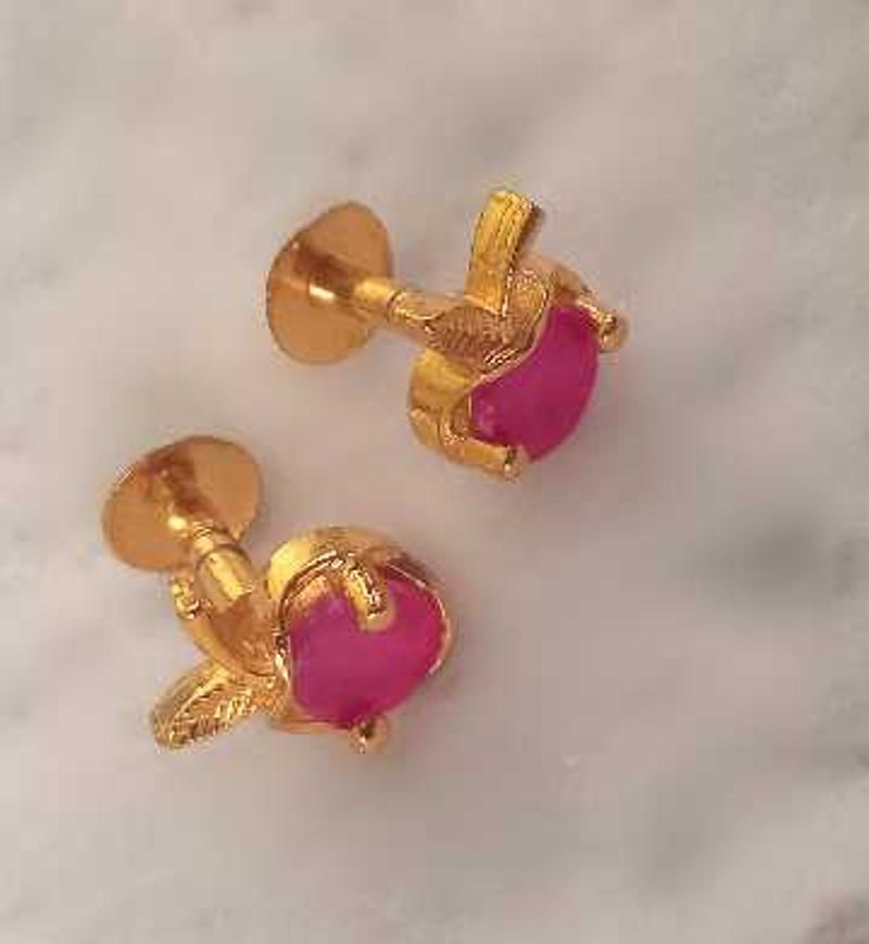 Gold plated Stud Earrings Combo- Red and Pink Ston