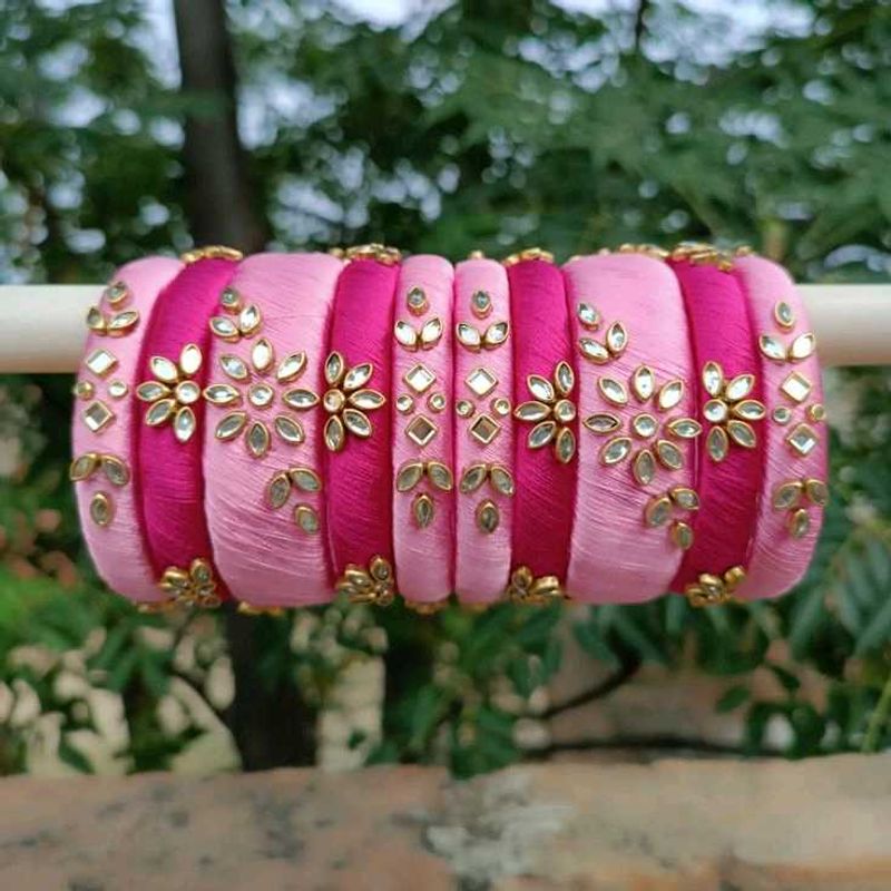 Pink &amp; Magenta Silk Thread Bangles