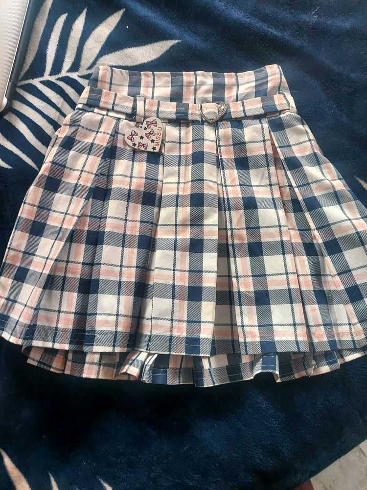 Girls Pleated Check Skirt