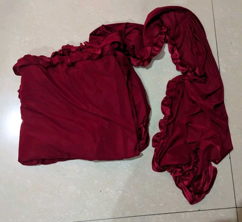Saaree and blouse Maroon Ready to wear Predraped S