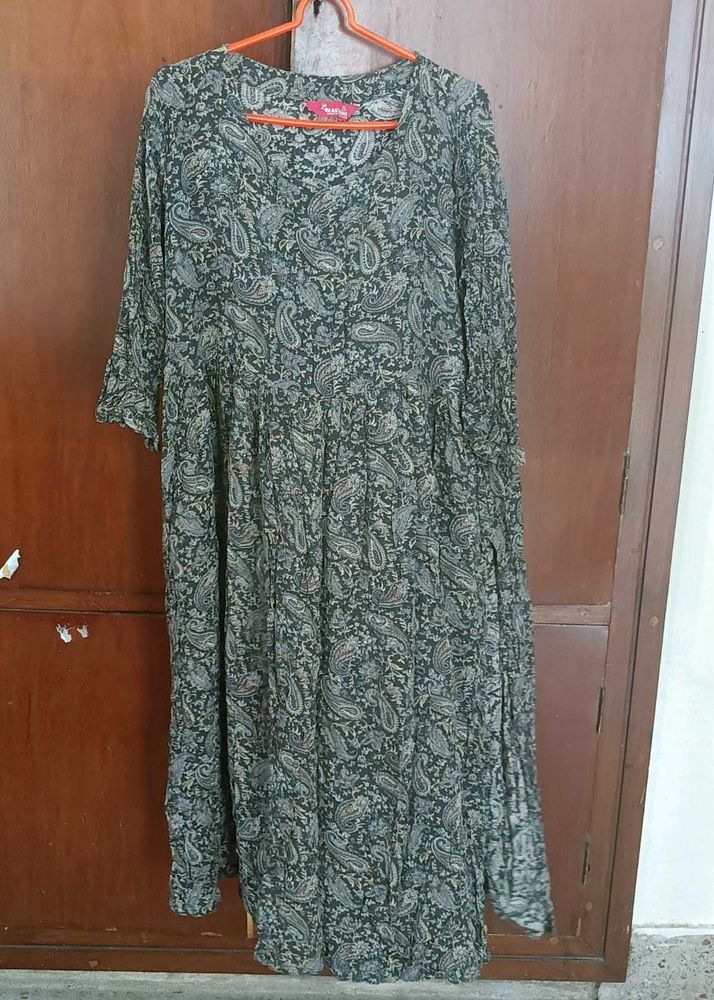 Dark Olive Paisley Print Dress 🌿