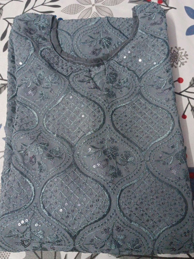 Chikenkari Sequence Work Georgette Kurti