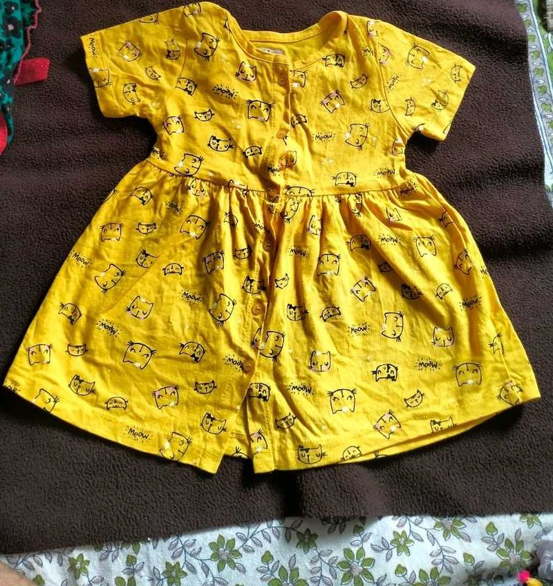 Cute Yellow Cat Print Dress