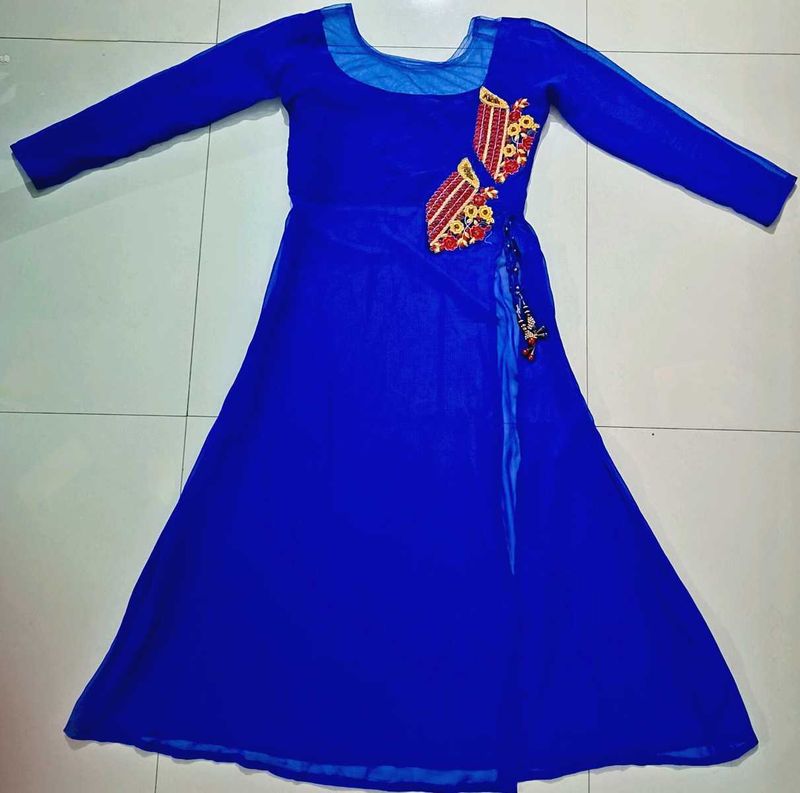 Royal Blue Front-Side Cut Kurti