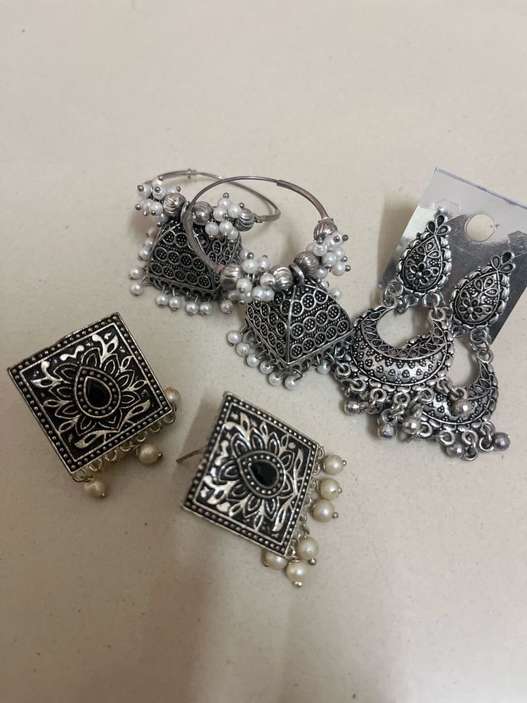 Silver Oxidized Earrings Set🖤