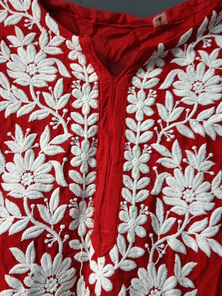 Red Embroidered Kurti Top