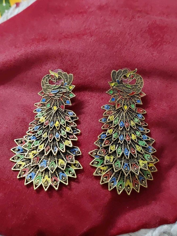 Peacock Feather Dangle Earrings