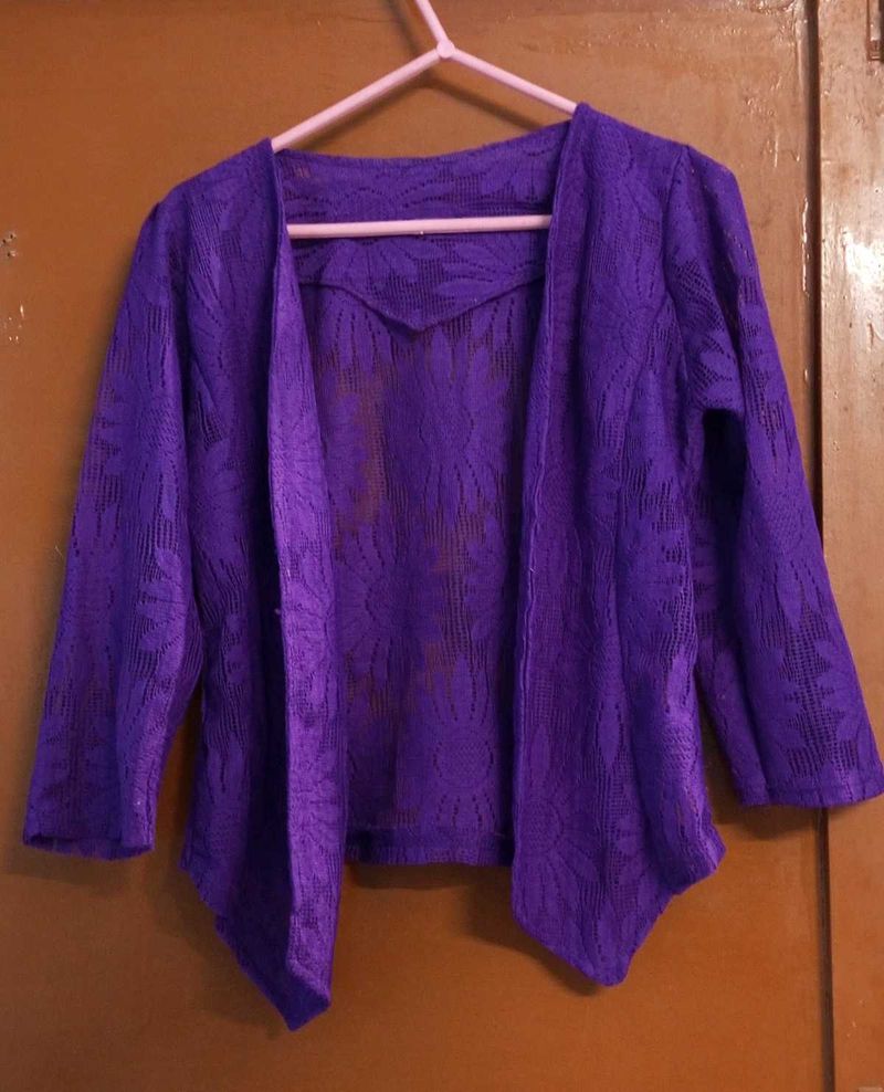 Purple Floral Net Shrug For Women💜