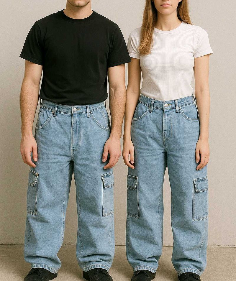 Light Wash Denim Cargo Pants