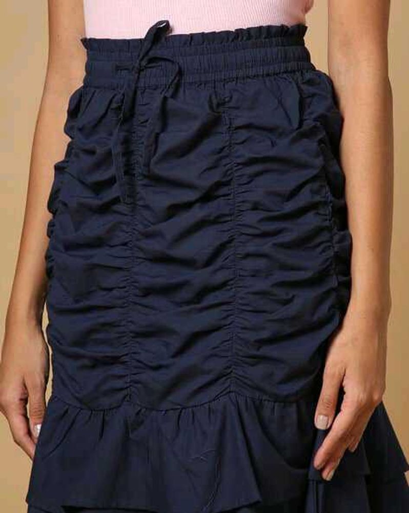 NEW Navy Blue Ruffle Mini Cotton Skirt