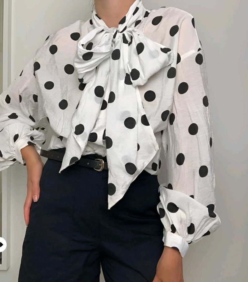 New with tag Pinterest Chic Polka Dot Bow Blouse