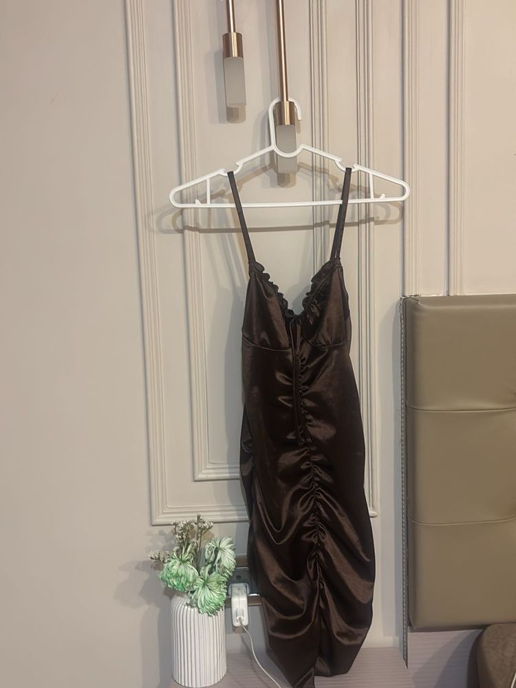 Brown Satin Bodycon Dress