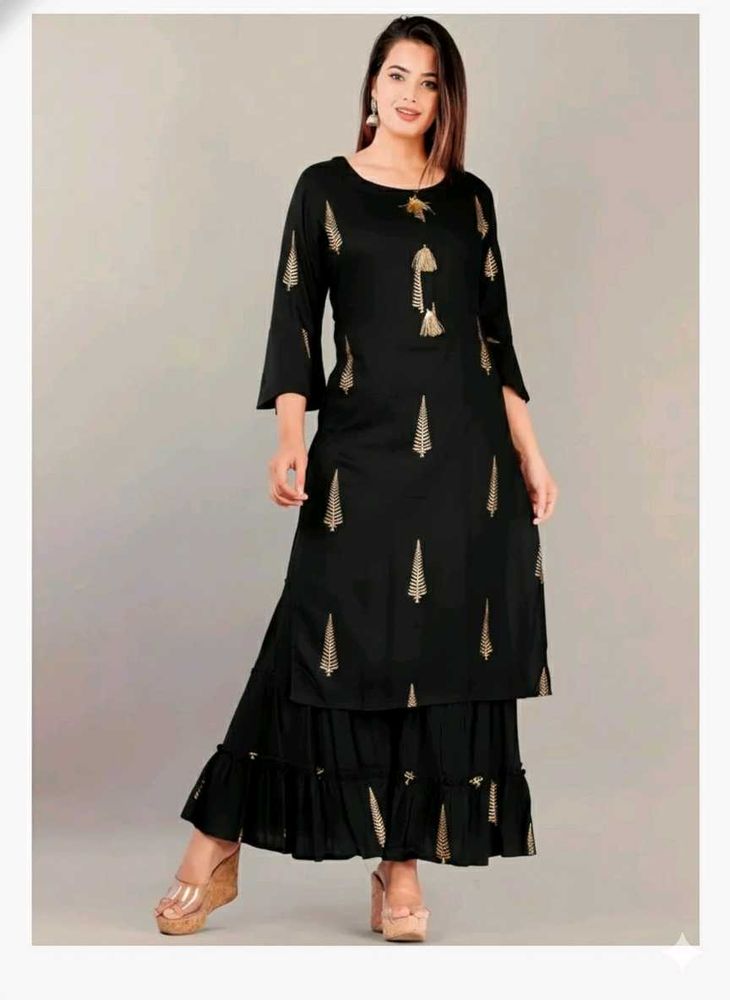Black &amp; Gold Kurta-Sharara Set