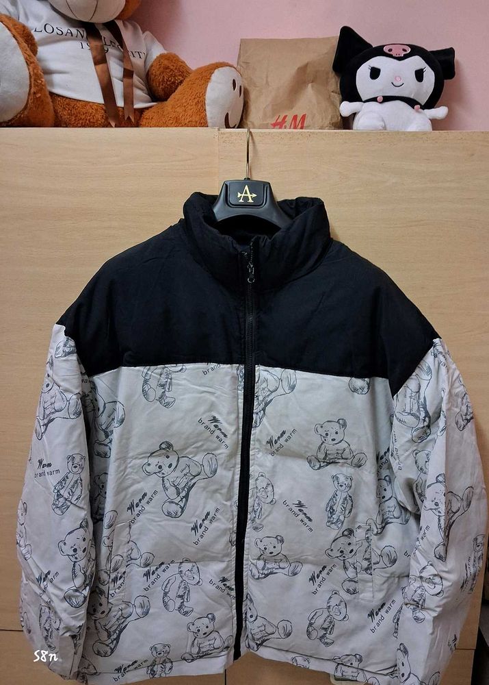 Teddy Bear Print Puffer Jacket