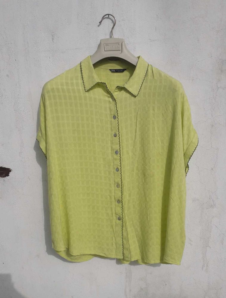 Zara Lime Yellow  Button-Down Top