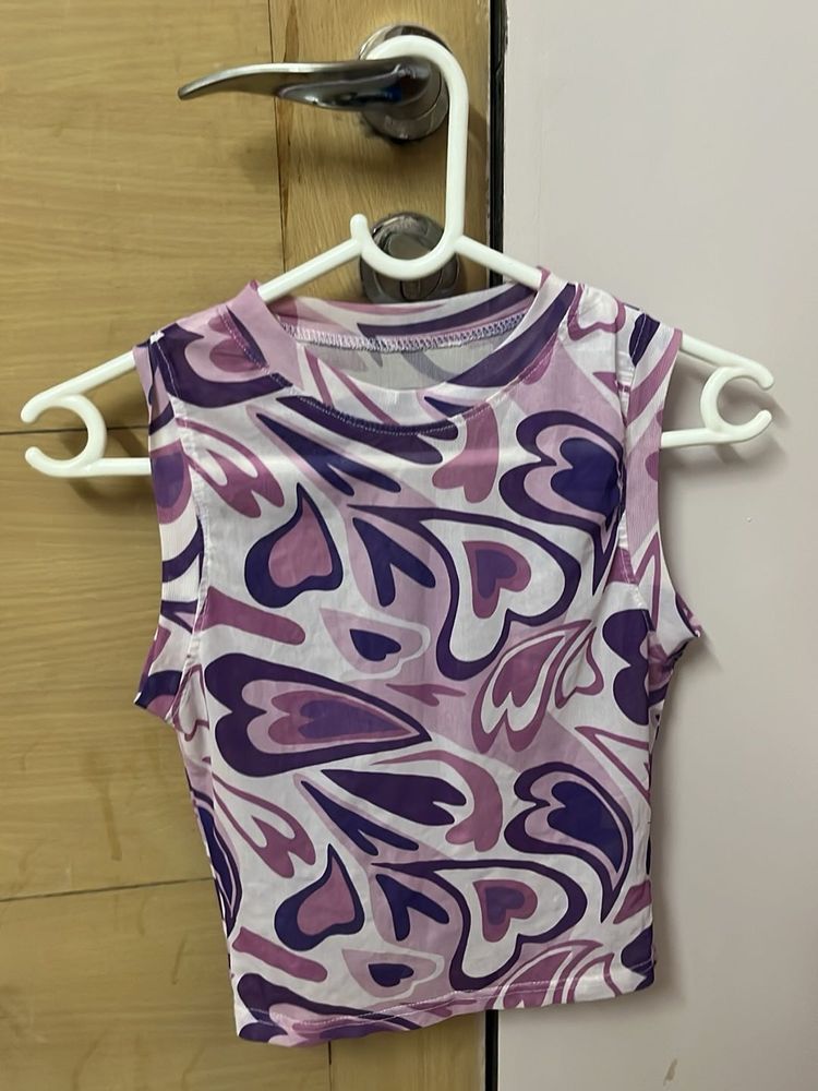 Trendy Purple Print Crop Top stretchable