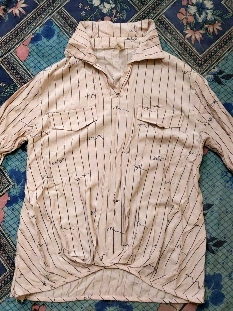 Striped Shirt Top with Pocket Detail