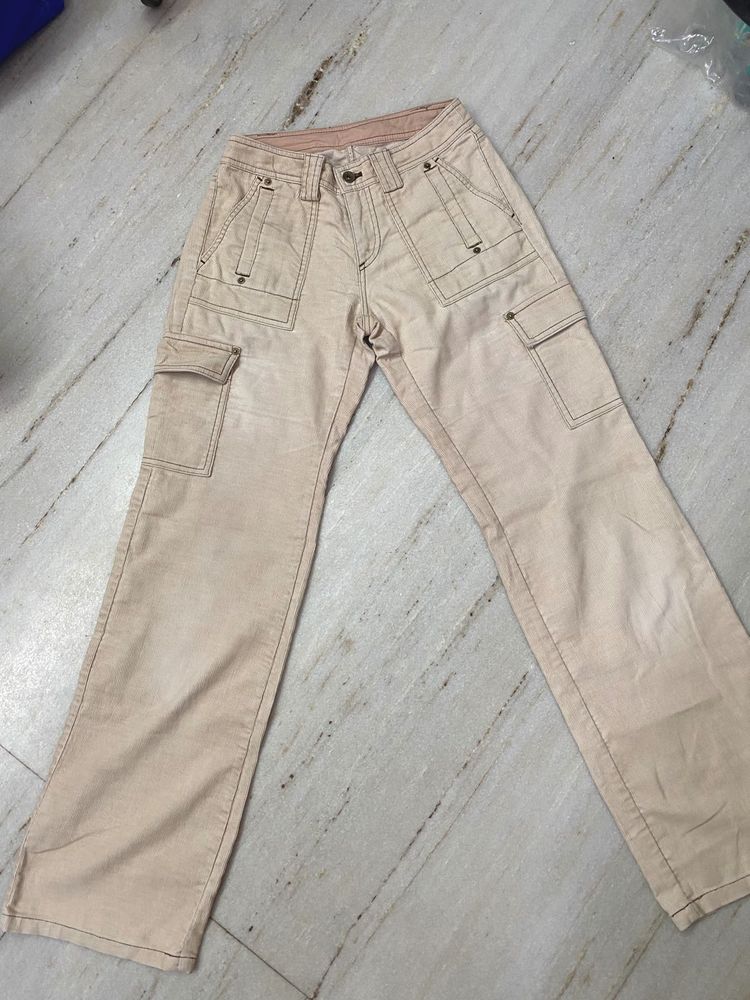 Beige Corduroy Cargo Pants