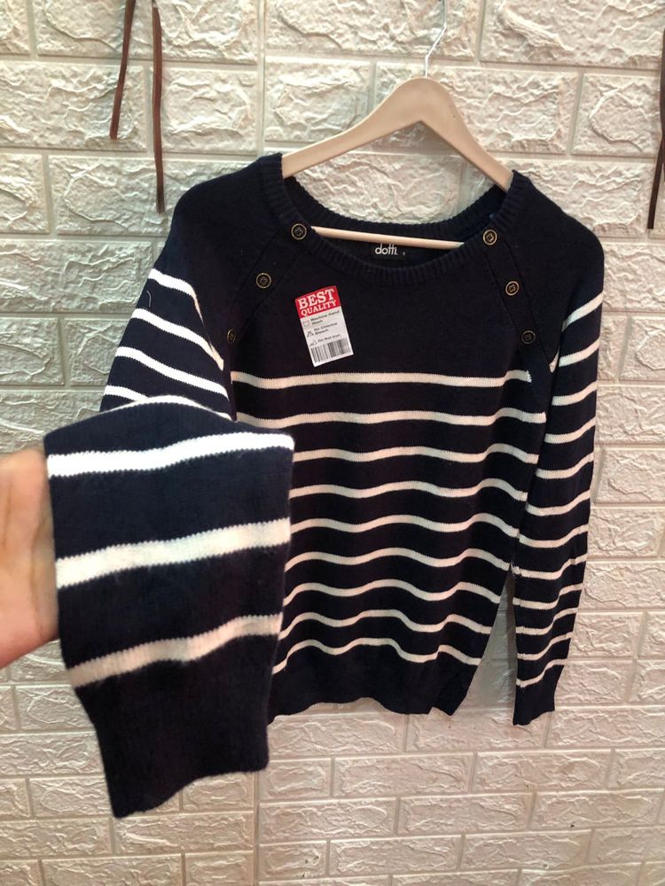 Striped Button Shoulder Sweater