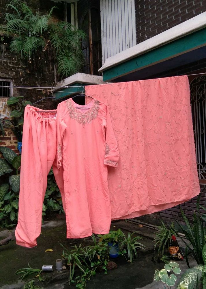 Zari work Peach Kurta Set