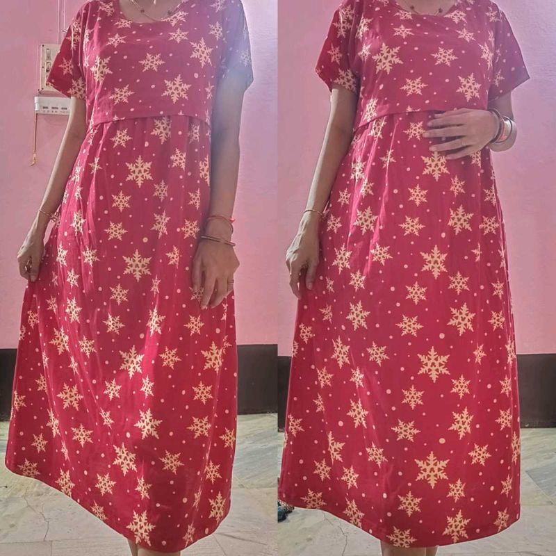 Red Snowflake Midi Maternity Dress