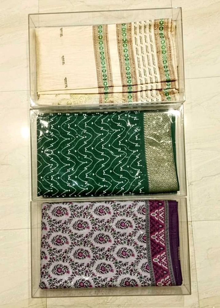 New Saree Combo 3 In 1 With Blouse Sighning Yello