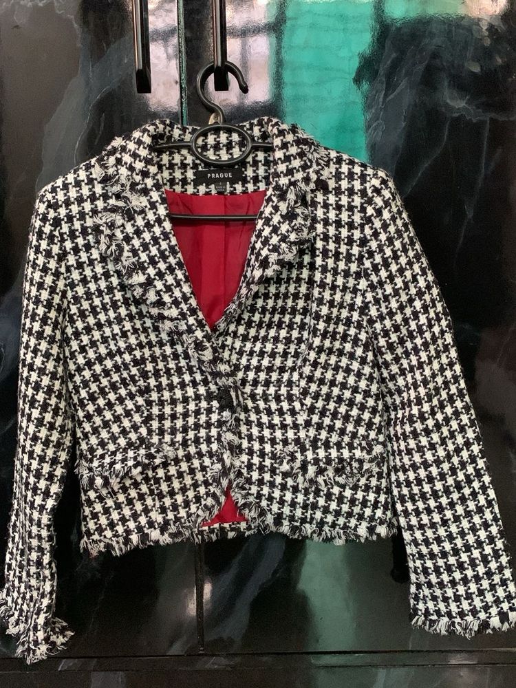 Houndstooth Cropped Jacket