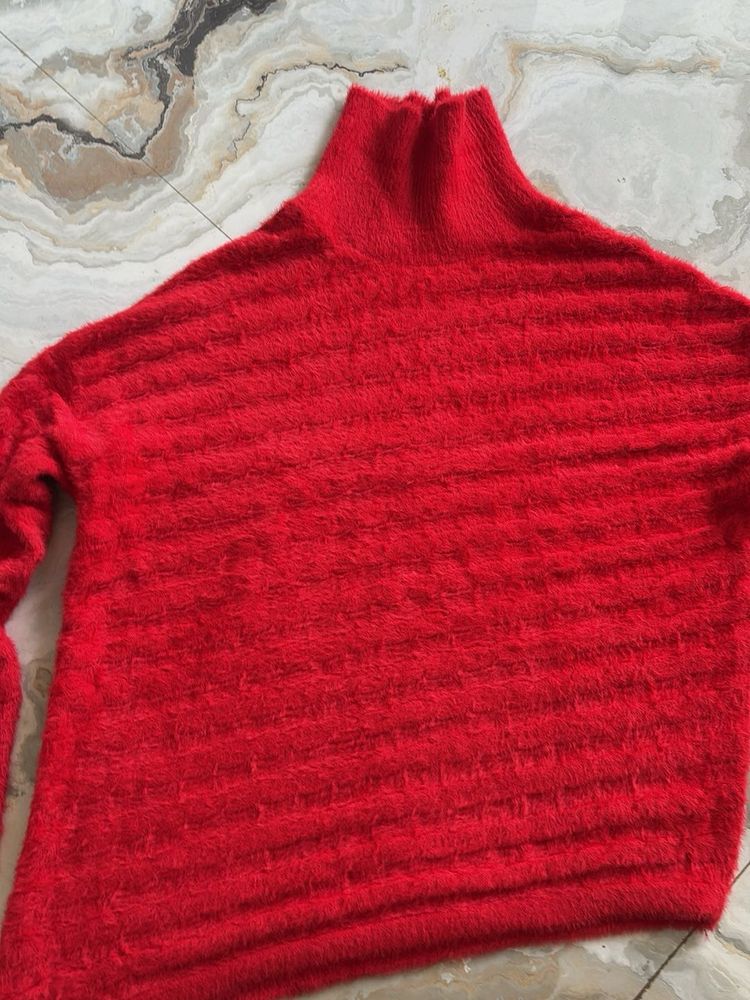 Red Fuzzy Knit Turtleneck