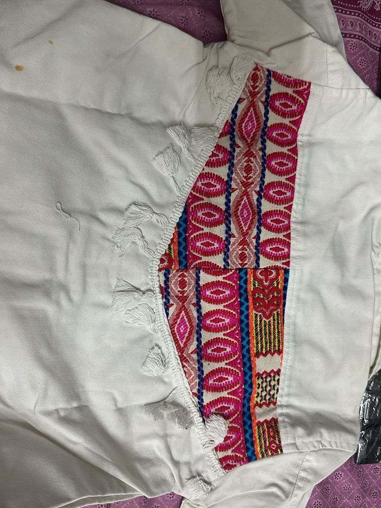 Embroidered White Denim