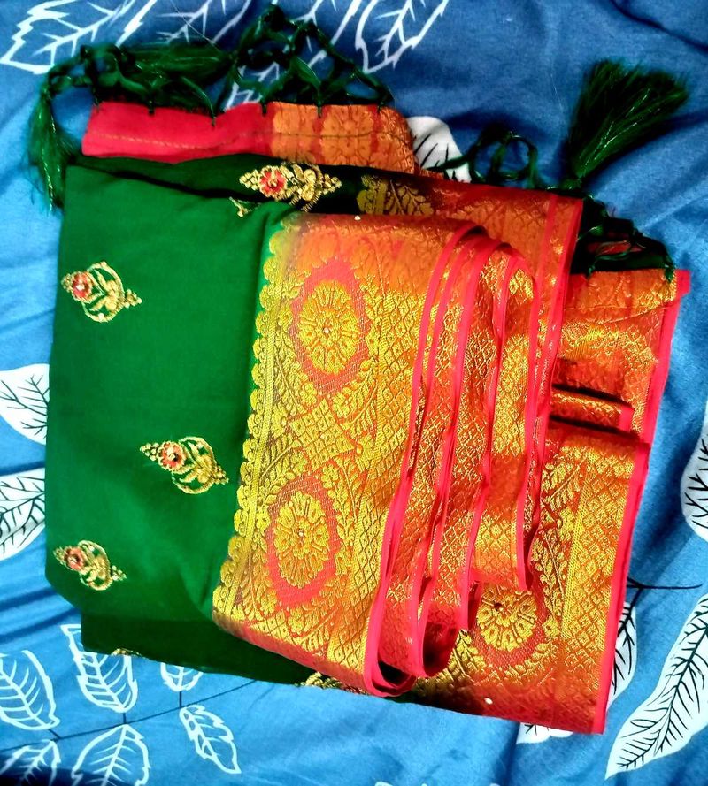 Elegant Green &amp; red Saree