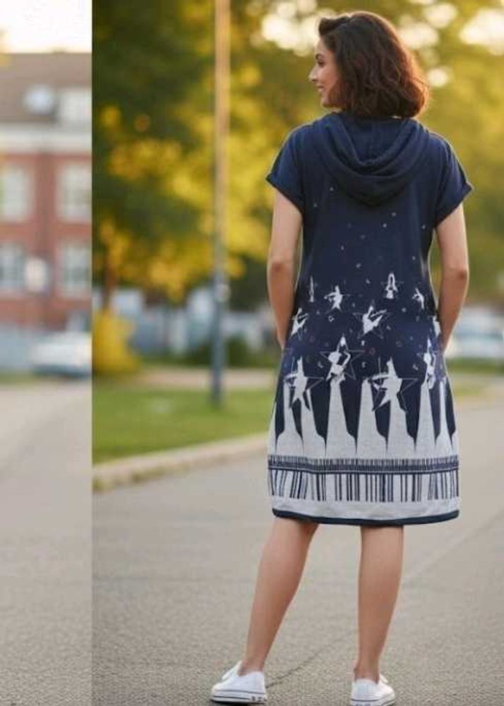 Hooded T-Shirt Dress with Print