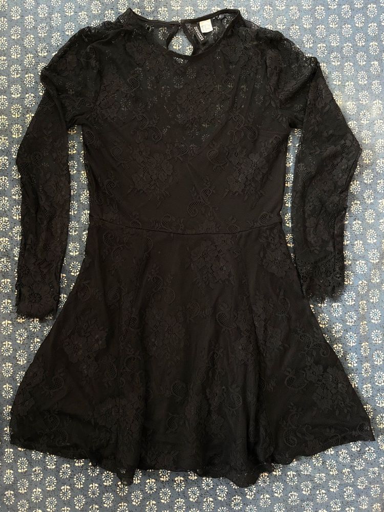 Elegant Black Lace Skater Dress