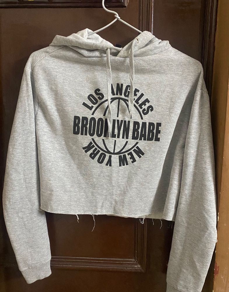 H&amp;M Grey Brooklyn Babe Crop Hoodie