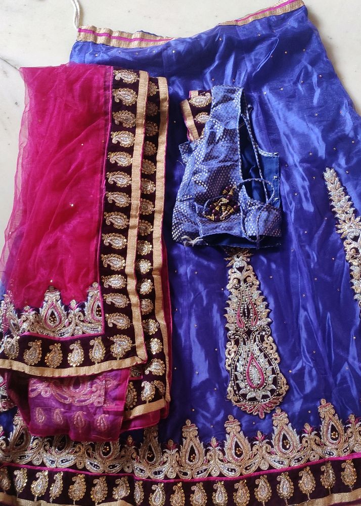 Navy Blue Lehenga Choli With Pink Dupatta