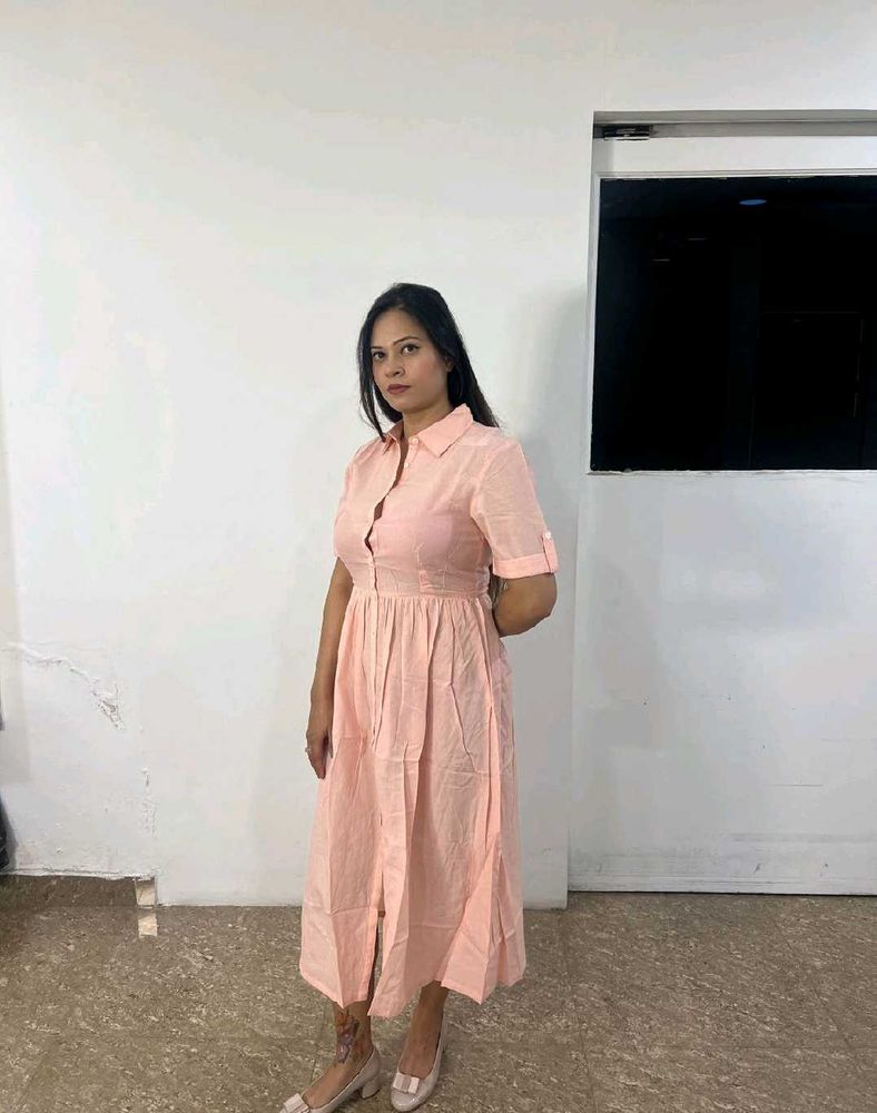 Peach Colour Midi Dress
