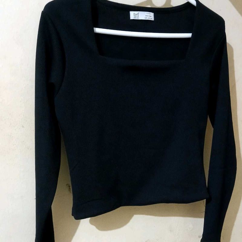 Black Long Sleeve Square Neck Top