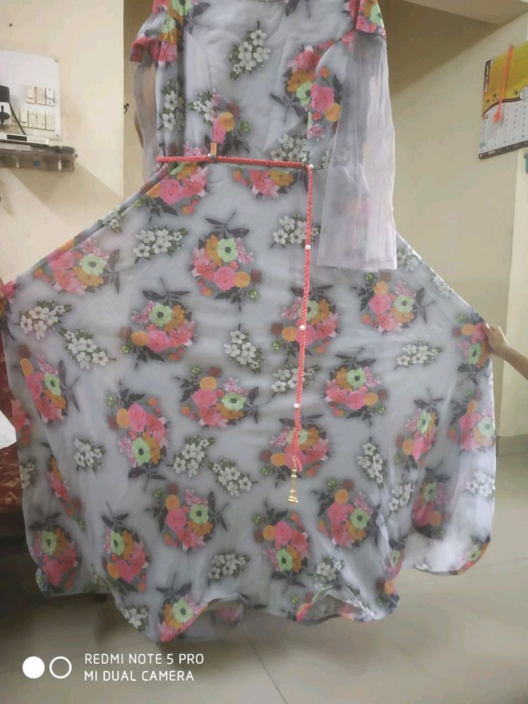 Floral Print Dress with Tie Waist