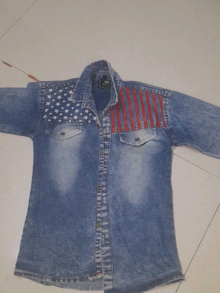 American Flag Denim Shirt