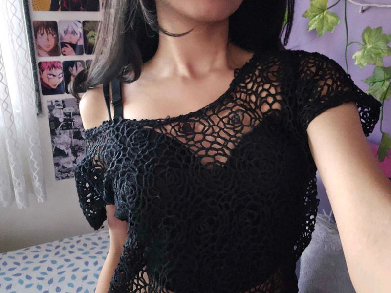 Black Crochet Style Top