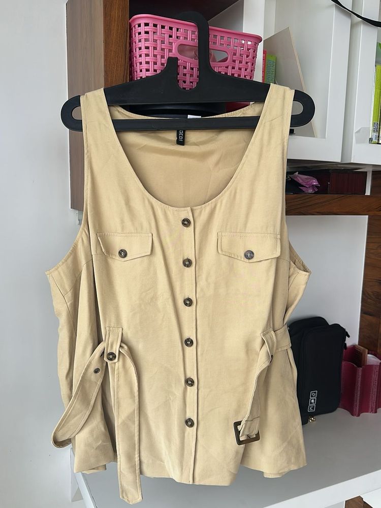 Tan Button-Down Sleeveless Top