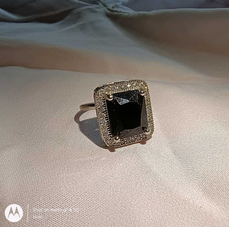 American diamond ring black onyx stone