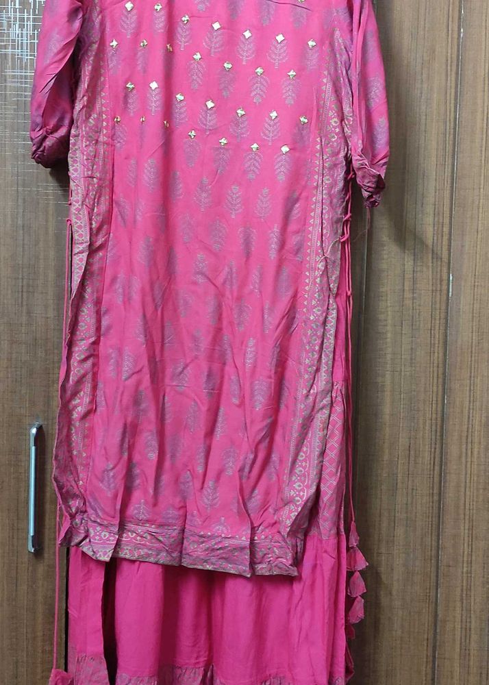 Pink Printed Double Layered Kurti