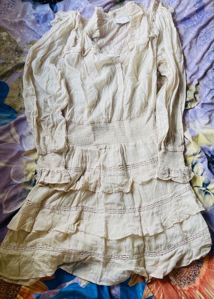 Tiered Ruffle Mini Dress Pure Cotton