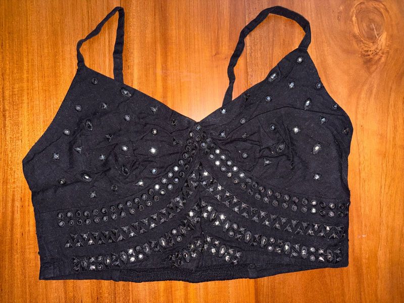 Black Embellished Crop Top