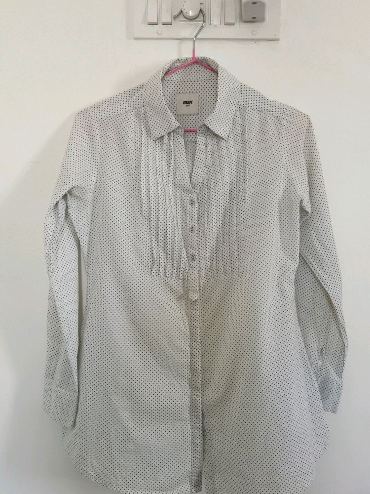 Max Full Sleeves White Shirt With Polka Dots