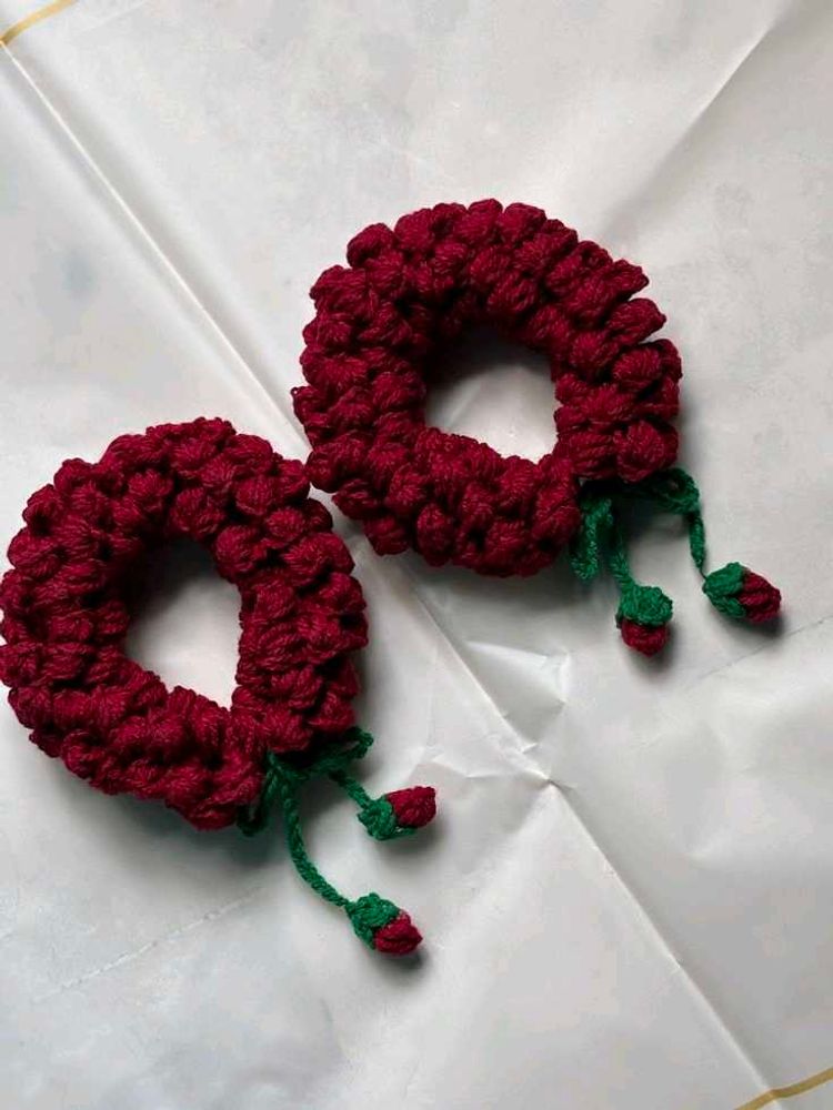 Red Crochet Scrunchies - Set of 2