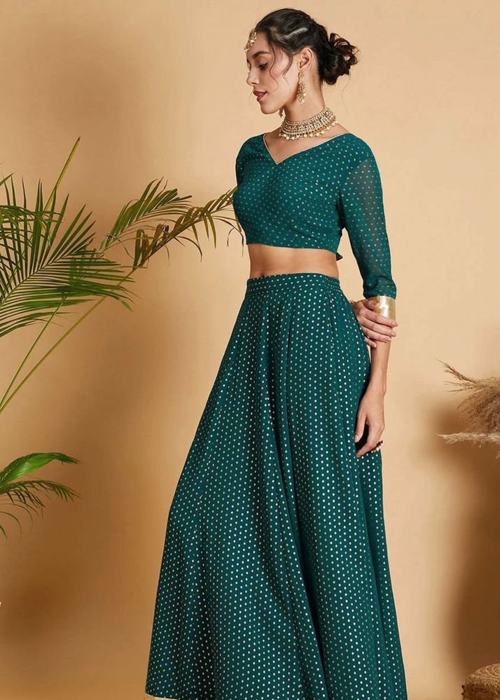 Green Embellished Lehenga Choli
