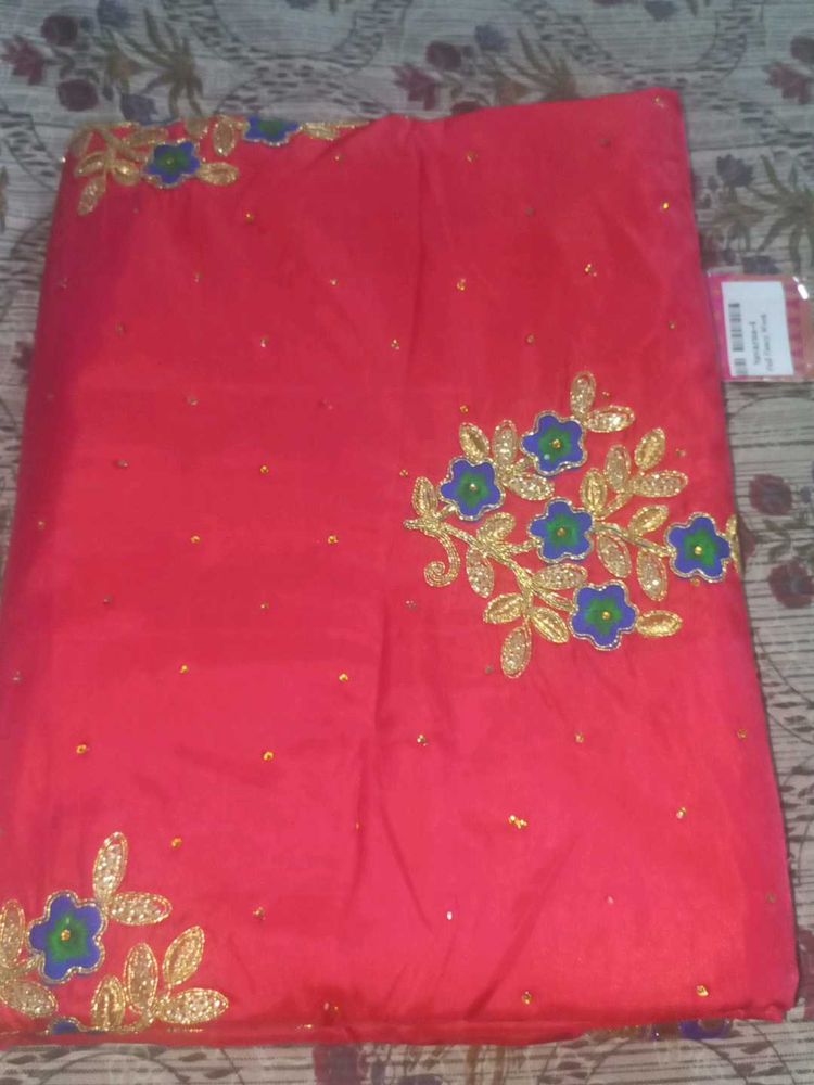 Red Floral Embroidered Fabric