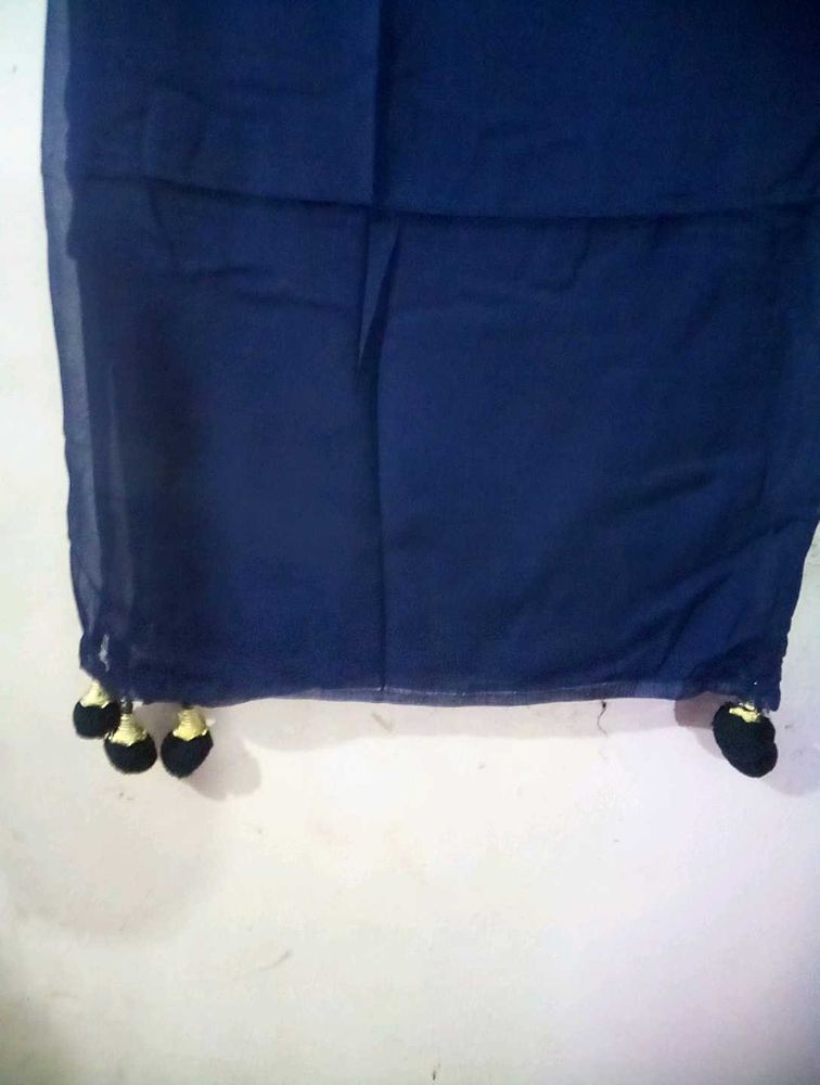 Navy Blue Duppata With Latkan