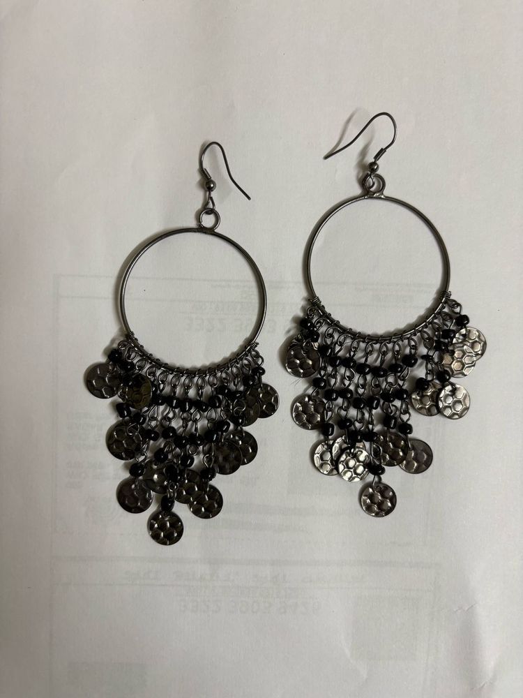 Oxidised Hoop Dangle Earrings